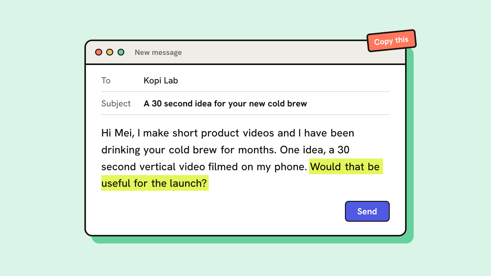 Illustration for the guide: The First Message to Send a Brand: 2 Copyable Versions